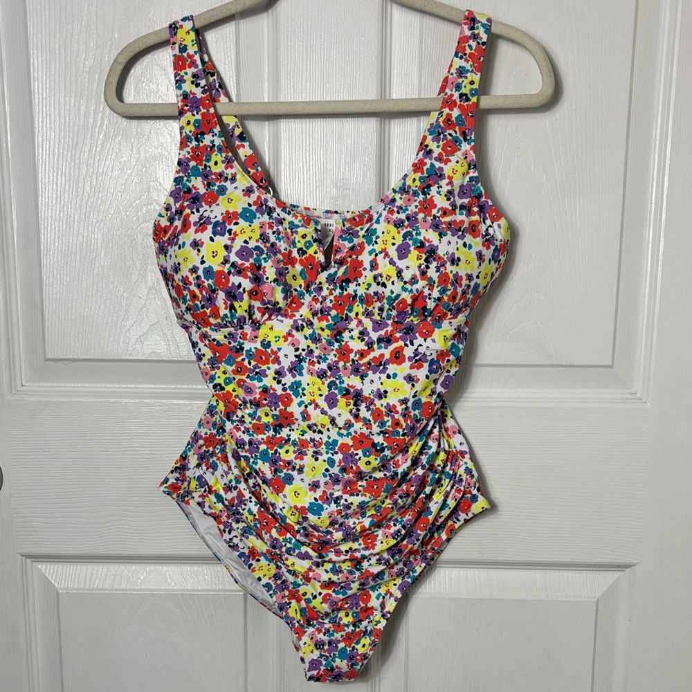 ANNE COLE Floral One-Piece Swimsuit in Multi Color Size XL adjustable straps